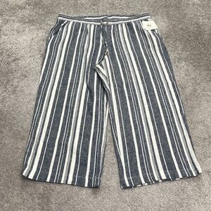 Ellen Tracy Hampton Stripe Linen Wide Leg Cropped Pants Womens 1X Blue 42x24 NWT